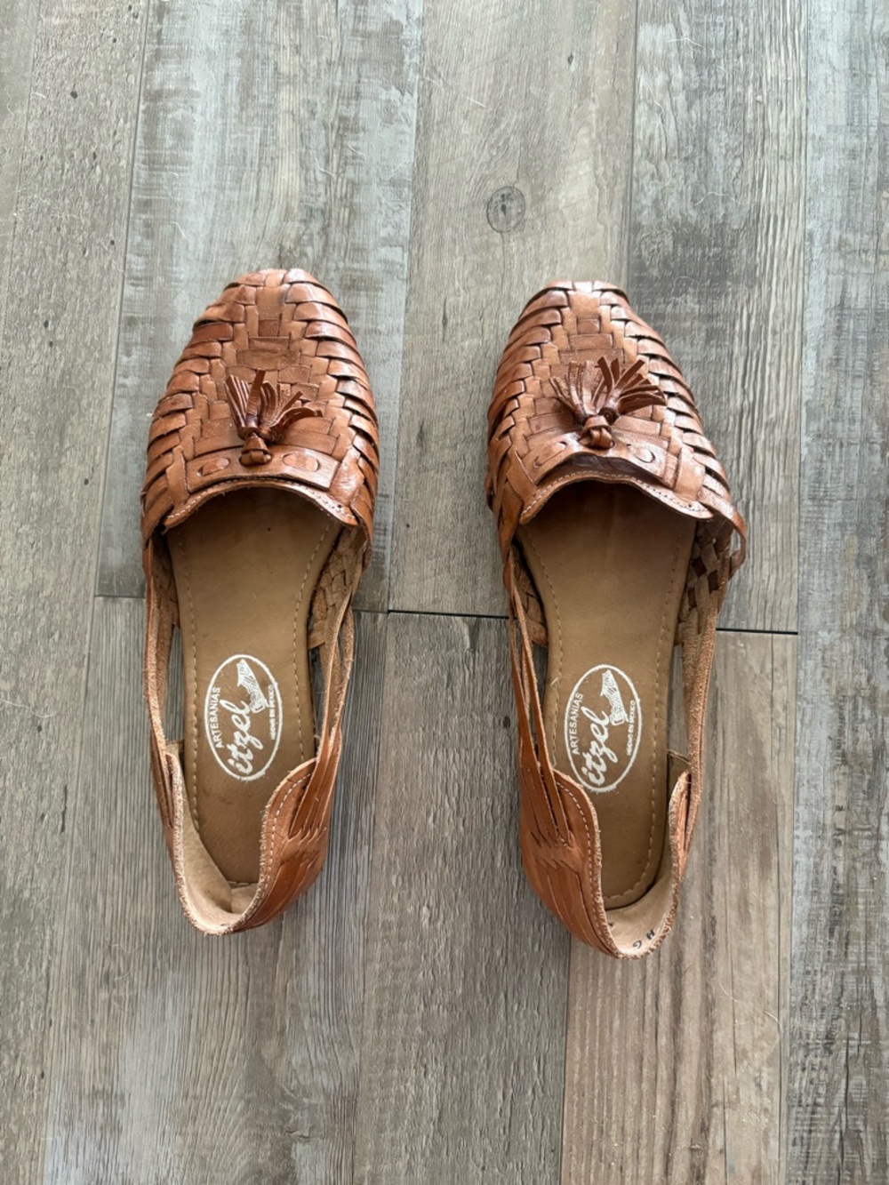 Woven Tassel Slip-On Flats in Tan
